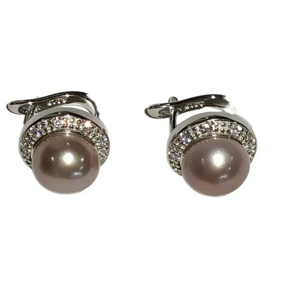 Sterling Silver Button Cultured Lavender‎ Freshwater Pearl Leverback Earrings - Picture 5 of 13